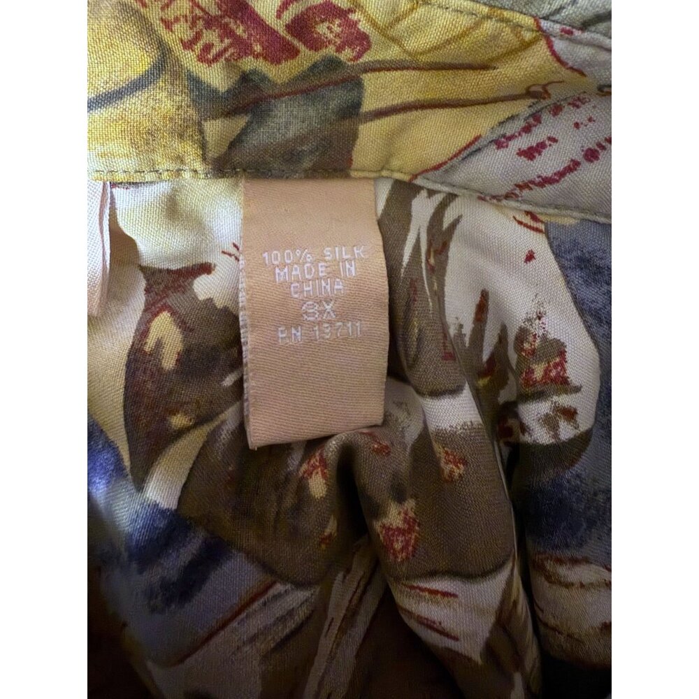 Y2K Kate Hill Blouse 3X Travel Trains Planes 1920s Graphic Lagenlook 100% Silk - Picture 9 of 10
